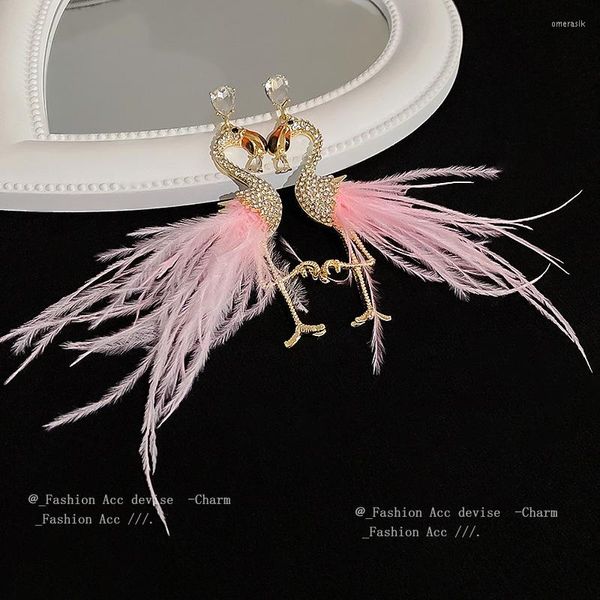 Boucles d'oreilles pendantes Flamingo Plume Personnalité coréenne Conception exagérée Tempérament Mode