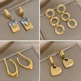 Flashbuy – boucles d'oreilles pendantes en acier inoxydable 316L, feuille, cœur, métal géométrique pour femmes, breloque à la mode, bijoux étanches, cadeau