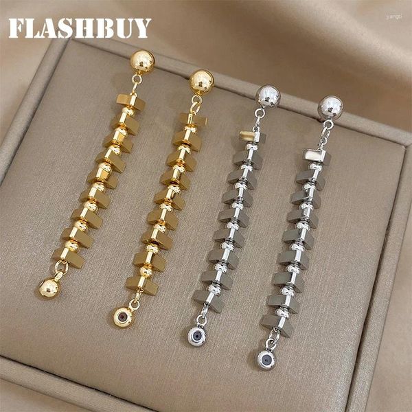 Pendientes colgantes Flashbuy tendencia geométrica cadena de metal de metal Color de oro largo para mujeres Declaración de focas de focimiento de aleación de cobre