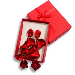 Boucles d'oreilles en peluche flatfoosie en réalité en acrylique petale fleur longue goutte pour la déclaration de mode féminine avec coffre-cadeaux bijoux de mariage
