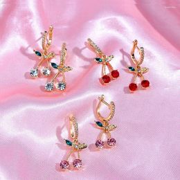 Boucles d'oreilles en peluche flatfoosie brillante mignon cz cerise cristal goutte pour femmes bijoux de mode fruit multicolore cadeau d'amitié