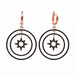 Dangle Boucles D'oreilles Flottant Dangling Rond Cercle Étoile Du Nord Charme Boucle D'oreille Or Rose Couleur Géométrique Noir Cz De Luxe Woomen Bijoux