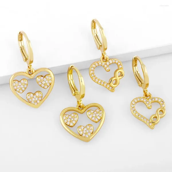 Boucles d'oreilles pendantes FLOLA coeur goutte cuivre Zircon pierre blanche plaqué or infini bijoux pour femmes cadeau Ersz10