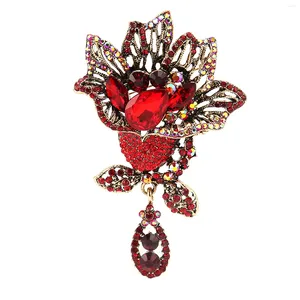 Boucles d'oreilles pendantes en forme de fleur, broche en strass, bijoux rétro exquis pour soirée dansante pour femmes