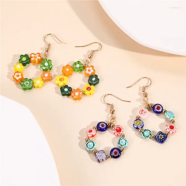 Boucles d'oreilles pendantes en forme de fleur pour femmes, accessoires ronds à fleurs colorées, mode coréenne, bijoux cadeau, vente en gros, 2023