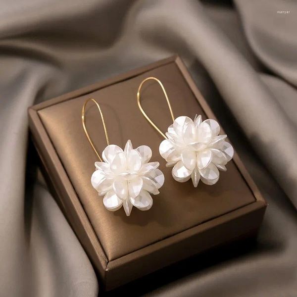 Pendientes colgantes flor de perla con cuentas de perla coreana de cristal brillante dulce