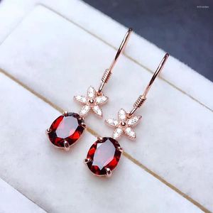 Boucles d'oreilles pendantes fleur rouge cristal rubis Zircon diamants pierres précieuses goutte pour femmes 18 carats couleur or Rose Bijoux Bijoux accessoires de fête