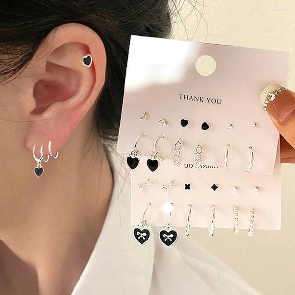 Pendientes colgantes FNIO moda mujer niña Color plata pequeña estrella amor aro de Metal 2024 joyería