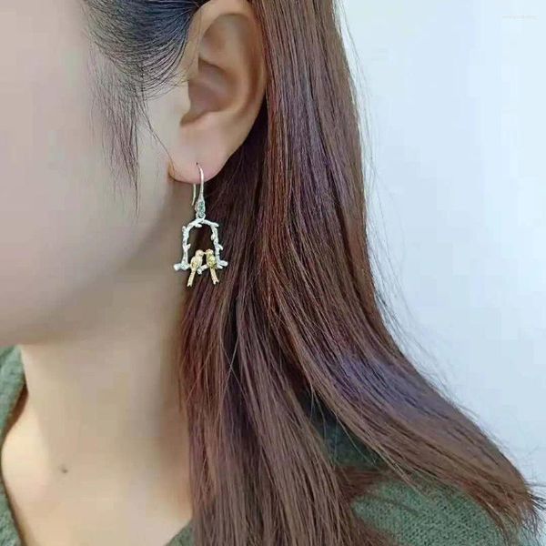 Boucles d'oreilles pendantes FNJ 925 argent Double oiseau pour femmes bijoux S925 Sterling boucle d'oreille goutte