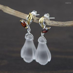 Dangle Oorbellen FNJ 925 Zilveren Bloem Voor Vrouwen Sieraden Pure Originele S925 Sterling Drop Earring Crystal