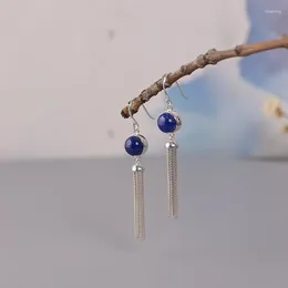 Boucles d'oreilles FNJ Lapis Rose Quartz Amazonite aigue-marine 925 argent rond S925 Sterling boucle d'oreille goutte pour femmes bijoux