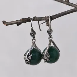 Pendientes colgantes FNJ Leaf 925 Plata pura Original S925 Sterling pendiente de gota para mujer joyería Verde Negro ágata marcasita