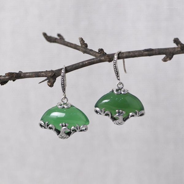 Pendientes colgantes FNJ Pavo Real Verde ágata 925 Plata Original pura S925 pendiente de gota de plata esterlina para joyería de mujer