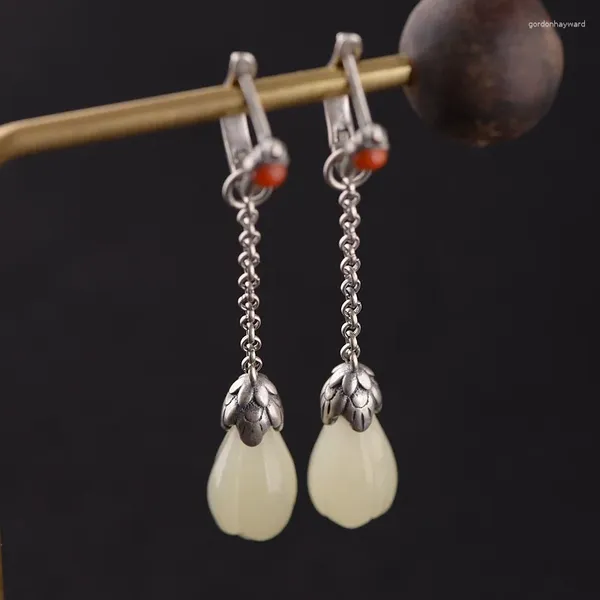 Boucles d'oreilles pendantes FNJ gland Jade 925 argent Original pur S925 Sterling boucle d'oreille pour femmes bijoux Agate rouge