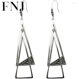 Pendientes colgantes Fnj Triangle 925 Silver Original Pure S925 Sterling Drop Parring for Women Jewelry Marcasite