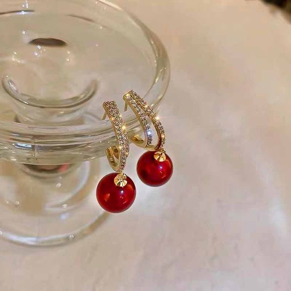 Boucles d'oreilles pendantes pour femmes élégant CZ cristal brillant perle pendentif boucle d'oreille mode bijoux de fête de mariage