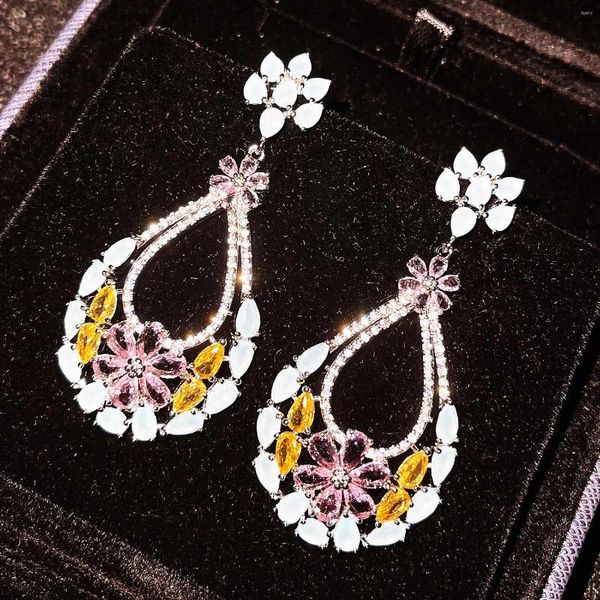 Pendientes colgantes Foydjew coreano Retro 925 aguja de plata femenina limón amarillo circón temperamento exagerado pendiente largo 2023 de moda