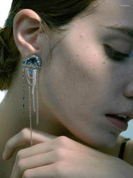 Boucles d'oreilles pendantes Freetry mode mignon métal méduse goutte pour les femmes élégant cristal perle perles longue gland boucle d'oreille bijoux de fête