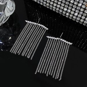 Bengelen oorbellen freetry mode metalen ketting kwastje voor vrouwen 2023 luxe ingelegde parel oversize randhangende bruiloft sieraden