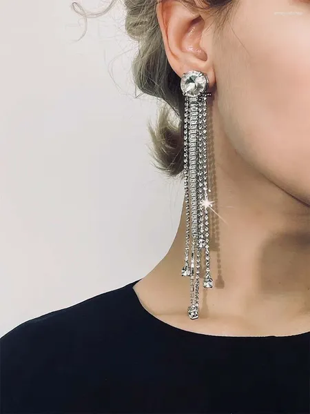 Boucles d'oreilles pendantes Freetry brillant plein strass gland pour les femmes tempérament longue chaîne de cristal goutte d'eau boucle d'oreille bijoux de mariage