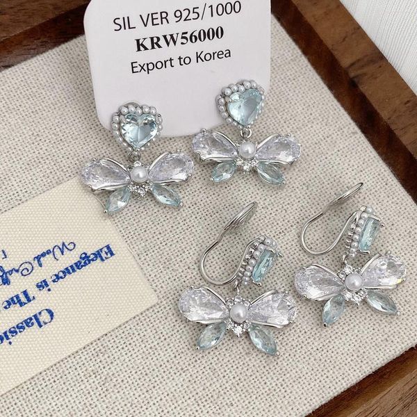 Boucles d'oreilles en peluche française Blue Love Bow Pearl Luxury Luxur