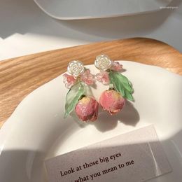Bengelen oorbellen Frans retro roze gedroogde bloem charme onsterfelijke fee temperament uniek zoet en koele lente zomer oorrang