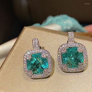 Boucles d'oreilles pendantes français romantique lac vert Zircon croix luxe cour coloré trésor océan carré Vintage bijoux pour femmes