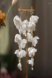 Boucles d'oreilles pendantes en Satin français, muguet perlé, robe de mariée en gaze blanche, Joker Po3716309