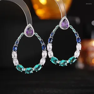 Boucles d'oreilles pendantes françaises, couleur tendance, aiguille en argent Cz, personnalité, atmosphère exagérée, cercle en forme de goutte, cadeau d'anniversaire