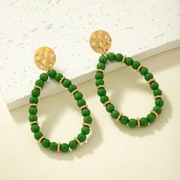 Boucles d'oreilles pendantes Style Court français Vintage, perles, pendentif vert Simple, grand pour femmes, bijoux au Design Unique