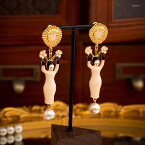 Boucles d'oreilles pendantes pour femmes françaises, en émail, fleur de cerisier, perle japonaise, longue exagération, bijoux uniques