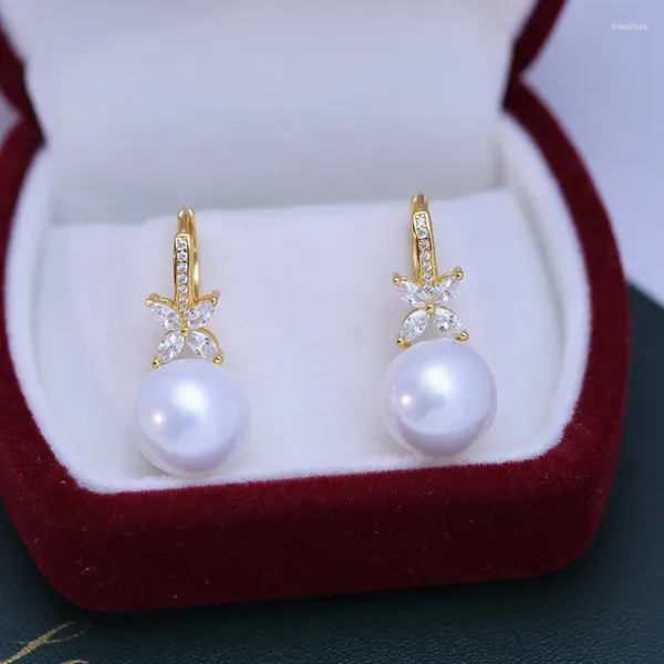 Pendientes colgantes de perlas de agua dulce de 11 a 12 mm, círculo perfecto, ligero defecto, cuentas blancas y moradas, plata S925