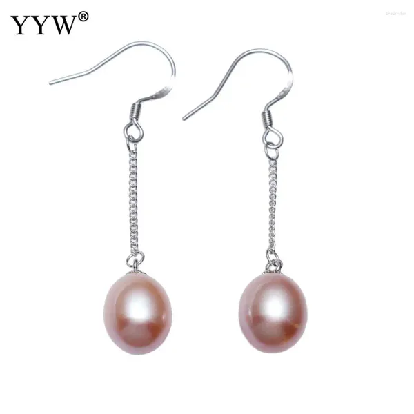 Pendientes colgantes de perlas de agua dulce para mujer, aretes con gancho a la moda, patata, 9-10mm, rosa, largo Natural, regalo de joyería