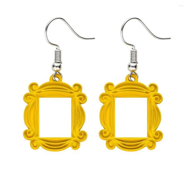 Boucles d'oreilles pendantes amis émission de télévision pour femmes judas cadre jaune résine acrylique goutte boucle d'oreille à la mode classique bijoux ami cadeaux