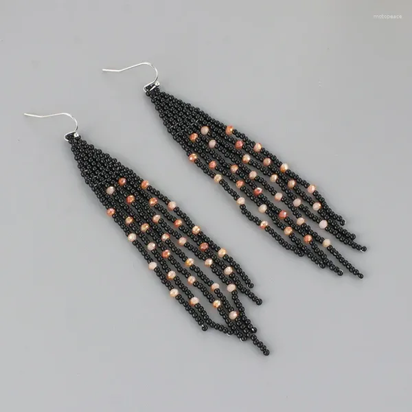 Boucles d'oreilles pendantes à franges, perles à la main, style bohémien, tissage à plusieurs étages, moucheté, mode Simple, alliage, perle de riz Madame