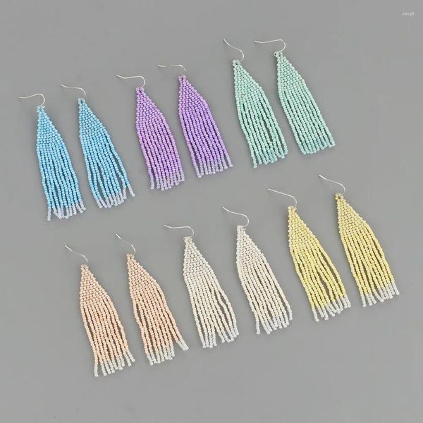 Boucles d'oreilles pendantes frange tricot à la main perles bohême couleur unie minorité polyvalent mode géométrie madame perle de riz