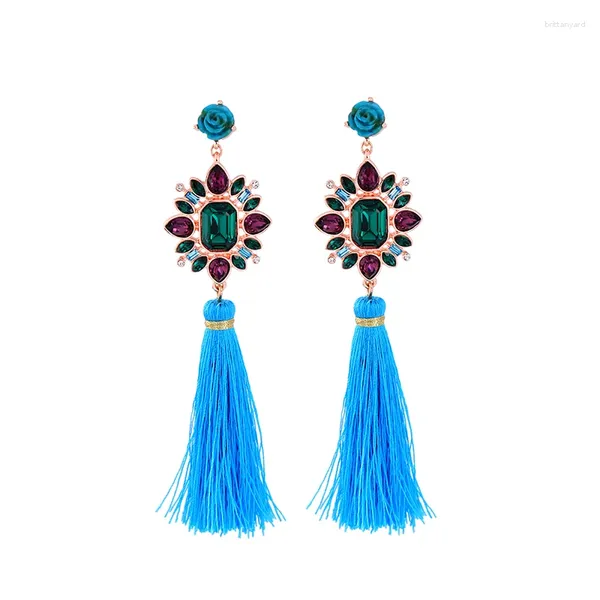 Pendientes colgantes con flecos y borlas colgantes, flores multicolores, accesorios de joyería étnicos bohemios largos para mujer