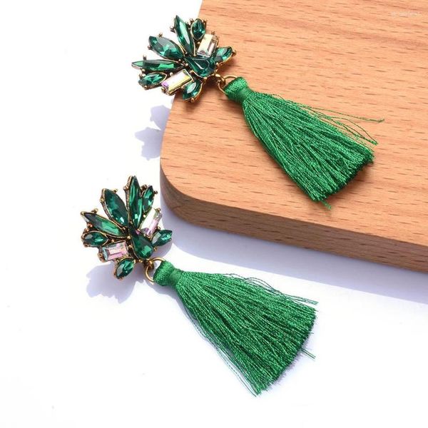 Pendientes colgantes Damas con flecos Tassel Estilo bohemio Long geométrico Moda colgante Declaración de obsequios verdes boho femenino boho