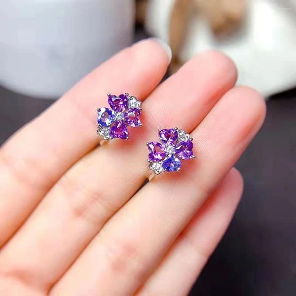 MeiBaPJ – boucles d'oreilles pendantes en Tanzanite naturelle, boucle d'oreille en trèfle, argent pur S925, Fine, à la mode, bijoux de charme de mariage pour femmes