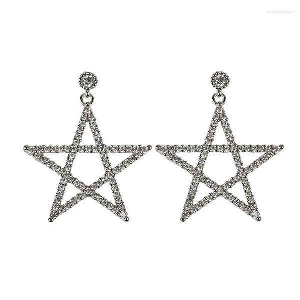 Boucles d'oreilles pendantes en cristal scintillant avec pendentif étoile creuse plaqué argent pour femme