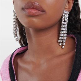 Pendientes colgantes con cadena de diamantes de imitación de cristal para mujer, aretes con borlas, joyería de moda, accesorios de declaración diaria para mujer preciosa