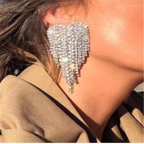 Boucles d'oreilles pendantes avec pampilles en strass pour femmes, grand pendentif élégant en cristal en forme de cœur, accessoires de bijoux de mariage