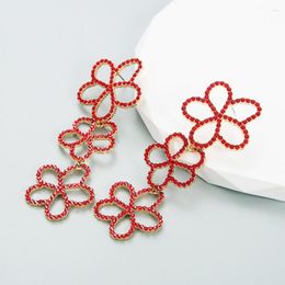 Boucles d'oreilles pendantes pleines strass longues fleurs fuchsia Boho mode couleur cristal déclaration boucle d'oreille