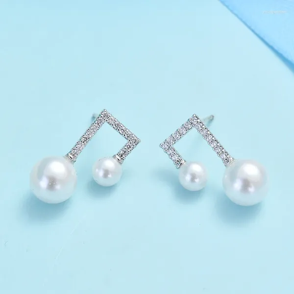 Boucles d'oreilles pendantes en Zircon pavé de perles, Note de musique, symbole de musique en cuivre, clou d'oreille en laiton pour femmes et filles, bijoux de fête, cadeau de noël