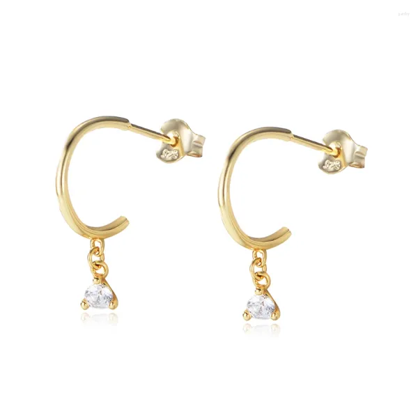 Boucles d'oreilles en peluche de mode de mode Trillion Drop Huggies S925 STERLING Silver 14k Gold plaqué bling cubic Zirconia pour filles