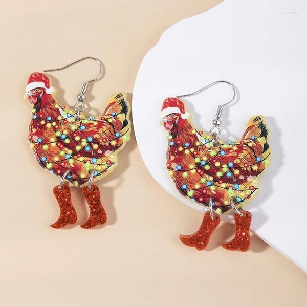 Pendientes colgantes divertidos 1 par de animales de Navidad mujer gota acrílico pollo caminando para niña regalo de Festival de cumpleaños