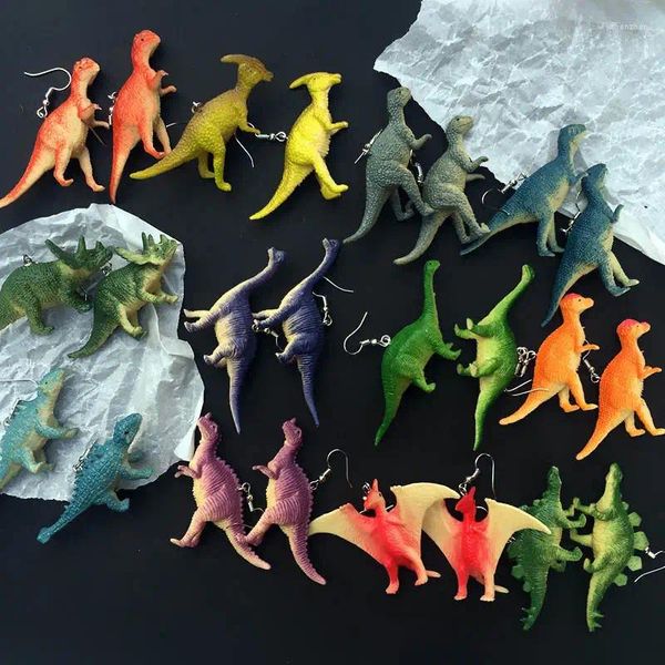 Pendientes colgantes divertidos colores lindos dinosaurio 3D para mujeres niños Punk hecho a mano resina pendiente de animal niñas moda regalo de fiesta, joyería