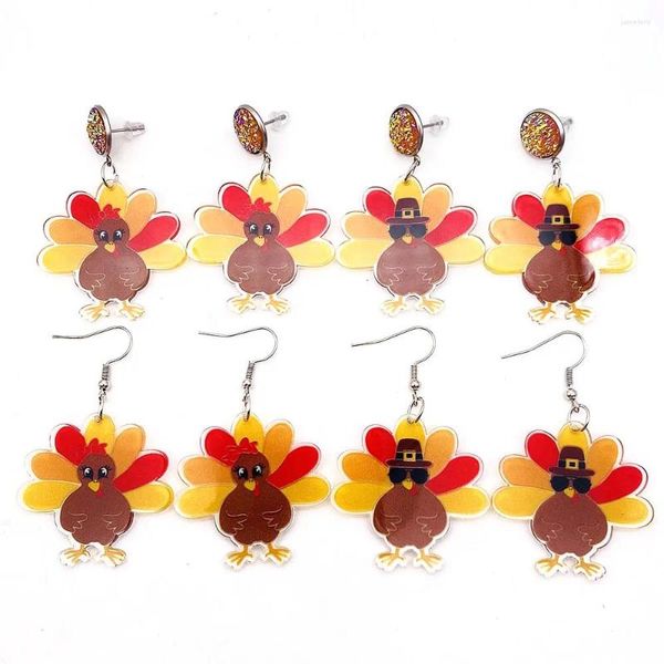 Pendientes colgantes divertidos de Acción de Gracias, pavo, pollo, animales, colgante acrílico, gota para mujer y niña, regalo de joyas de fiesta