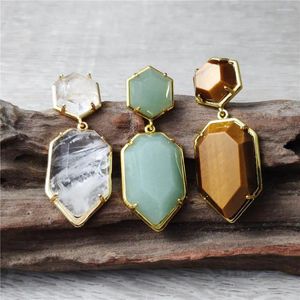 Boucles d'oreilles pendantes FUWO vente en gros élégant Quartz naturel goutte plaqué or bouclier forme bijoux pour femmes cadeau de mariage 5 paires/lot ER039