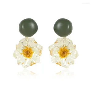 Pendientes colgantes FXLRY elegante S925 aguja de plata acrílico flor seca Margarita pequeña para mujer accesorios de joyería